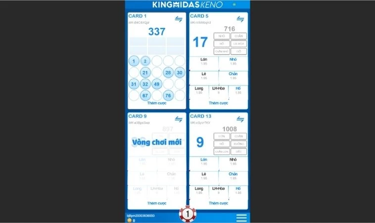 Giao diện chơi game nhanh Keno tại BJ88