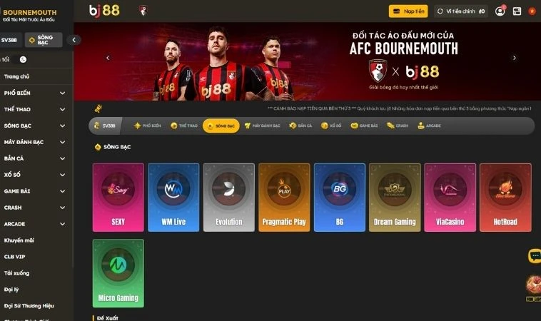 Nhà cái BJ88 hợp tác với nhiều nhà cung cấp live casino chất lượng hàng đầu