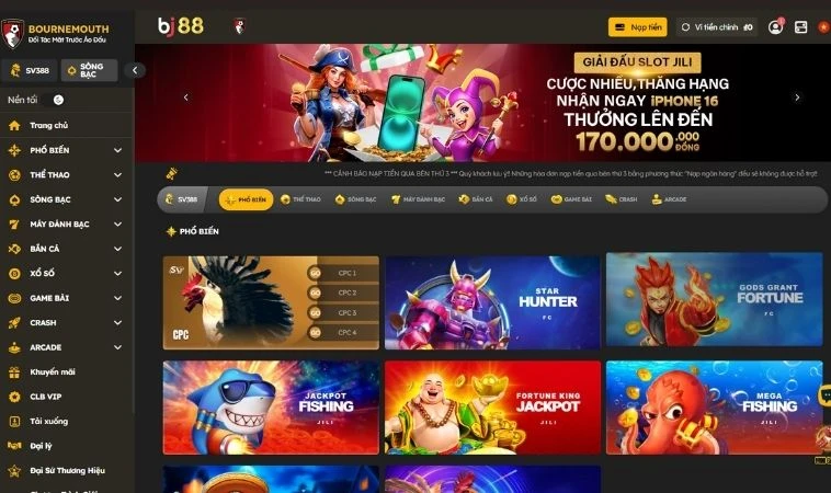 Giao diện trang chủ nhà cái BJ88